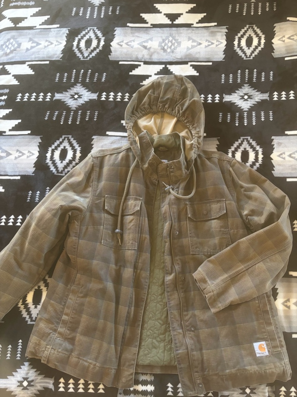 Carhartt Olive Green Plaid Hooded Utility Jacket